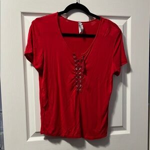Women's Red Lace-Up Top Medieval-Inspired Shirt Short-Sleeve Spring/Summer